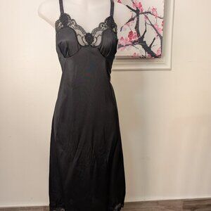 Vintage French Maid Black Antron Nylon Lace Slip Nightgown Size 36